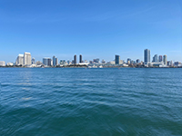 View of the San Diego skyline along San Diego Bay as seen from Corondado Tidelands Park on C