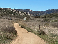 View looking east along the Mule Hill Trailwith granite boulder covered slopes in the distance.