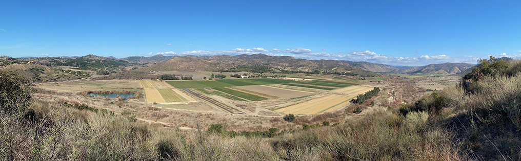 Panoramic view from Raptor Ridge showing the eastern portion of the San Pasqual Valley.