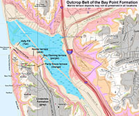 Map of Bay Point Formation's marine terrace belts in the Torrey Pines park area based on elevation data. The colors show the contour intervals for the terraces where they may found if they haven't eroded away or not exposed.