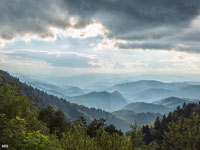 View of the southern Appalachian Mountains from the Blue Ridge Mountains along the Blue Ridge Parkway in North Carolina. 