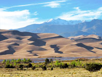 Great Sand Dunes National Monument on the west side of the Sangre de Christo Range in Southern Colorado.