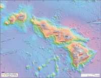 Map of Hawaii showing topography and bathymetry. 