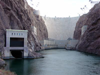 Hoover Dam in Black Canyon along the Colorado River, located south of Las Vegas in the Lake Mead National Recreation Area.