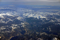 Airliner view of the Sierra Nevada over Yosemite National Park, California