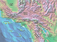 Southern California, bathymetry, topography, and faults. 