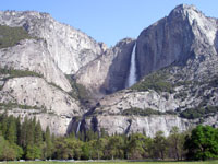 Yosemite Falls in glaciated Yosemite Valley in the heart of the California Sierra Nevada Range. 