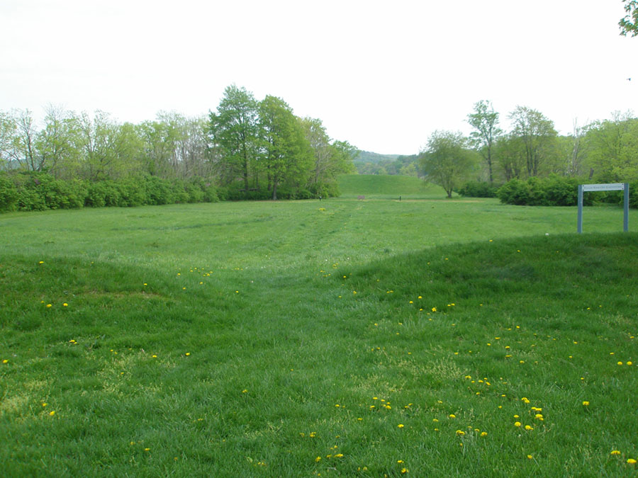 Seip Mound, field with a gap in the low border earthworks around the ceremonial field site.