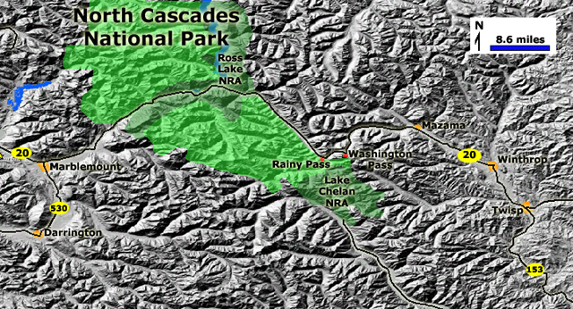 Map of the North Cascades National Park Complex