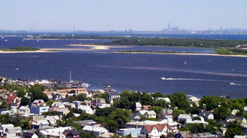 View of Sandy Hook from Twin Lights Museum tower in Highlands, New Jersey