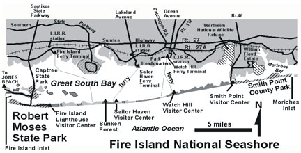 Map of Robert Moses State Park and Fir Island National Seashore, Long Island, New York