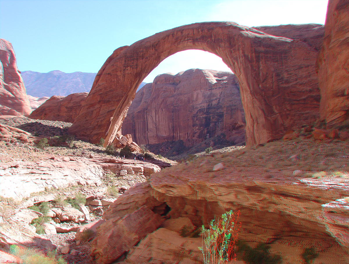 View looking south at Rainbow Bridge and Navajo Mountain in the distance. 