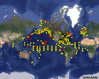 Bouys throughout the world oceans 
