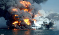 Deepwater Horizon on fire.