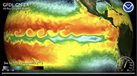 Sea surface temperature video showing ocean currents with ocean temperature data.