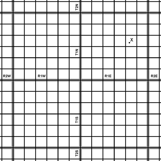 Map showing a township and range grid system.