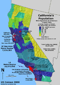 Map of California's population density by county