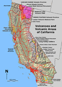 Volcanoes and volcanic areas of California