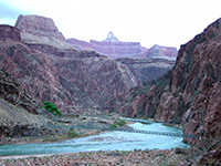 The Colorado River flowing though the Inner Gorge of the Grand Canyon near Phantom Ranch, AZ.