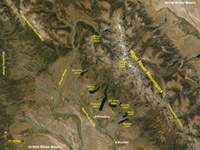 Satellite map of the headwaters region of the Green River in Wyoming