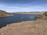 Lake Havasu reservoir above Parker Dam as seen from the Arizona side, looking north.