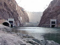 View of Hoover Dam (formerly Boulder Dam) in Black Canyon of the Colorado River.
