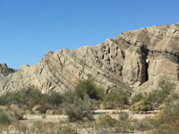 Folded layers of sedimentary rocks exposed near the San Andreas Fault in Box Canyon near Mecca, California.