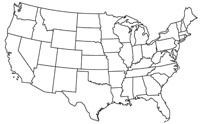 Blank line map of the United States of America