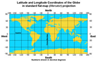 Mercator Map showing decimal degrees