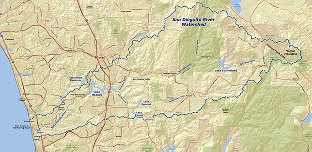 Map of the San Dieguito River Watershed in San Diego County, CA.