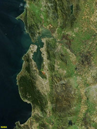 Satellite view of San Francisco and Monterey Bay region