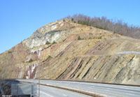 A syncline exposed in a cut on Sideling Ridge along Interstate 68 in western Maryland.