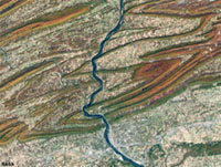 Plunging folds in the Appalachain Mountains, Valley and Ridge Province near Harrisburg, PA