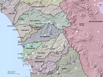 Map of watersheds in the San Diego County region.