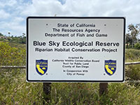 CA Dept. of Fish and Game sign for the Blue Sky Ecological Reserve. 