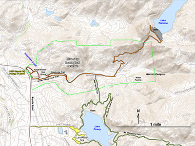 Topographic map of the Blue Sky Ecological Reserve area show trails.