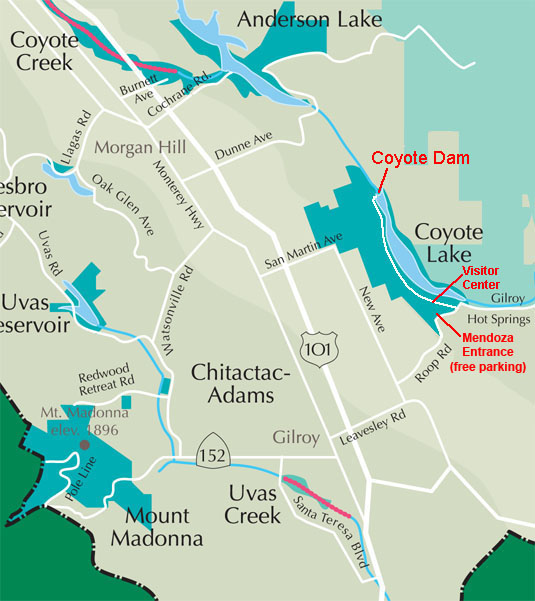 Map showing the location of Coyote Reservoir DamDam