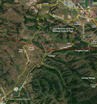Google image map of the Old Stage Road (Juan Bautista de Anza National Historic Trail
