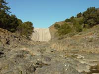 Spillway below Uvas Dam with pillow basalts exposed.