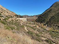 Wide angle view of Del Dios Gorge with Lake Hodges Dam.