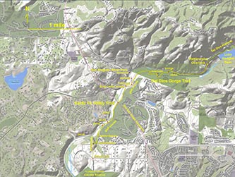 Topographic map of the Del Dios Gorge and Santa Fe Valley Trails area.