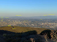 A zoomed in view showing features including Saddleback Mountain, Margarita Peak and part of the ridgeline of the Cerro de las Posas ridgeline.