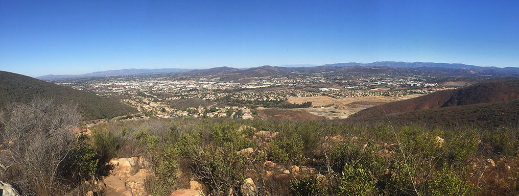 A panoramic view of the landscape around San Marcos, California as seen on the northeastern side of Double Peak Park.
