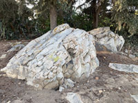Two large, rounded exposures of bedrock on the CSUSM campus with trees in the background.