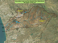 Satellite map showing the extent of the Escondido Creek and San Diequito watershed that border the Elfin Forest Recreational Reserve.