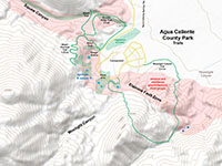 Trails map in the Agua Caliente County Park relative to sheared bedrock areas, seeps, springs and marsh areas associated with the local fault zone.