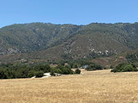 Zoom view of the mountain front of Palomar Mountain from CA 79 pass pull off where a vegetation change roughly marks the trace of the Elsinore Fault.