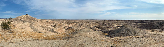 Panoramic view looking north near Sunrise Butte toward folded Pliocene strata along the fault zone.
