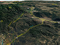 Elsinore Fault near Pala (between Pechanga and Rincon, CA (Google Earth south view with USGS faults).