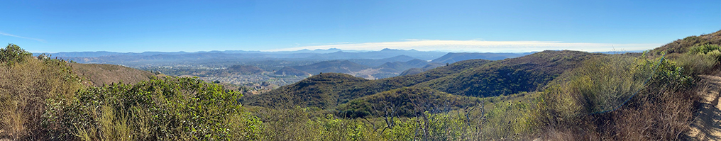 Panoramic view northeast-to-southwest from the pass area (Stop B) showing the plateau erosion surface across the Peninsular Ranges region.